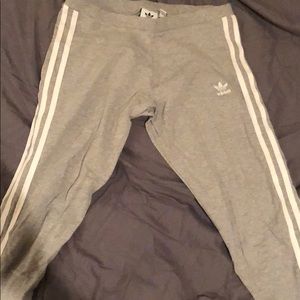 Gray Adidas three stripe tights